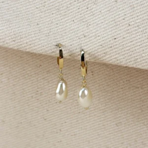 Pearl Drop Hoop Earrings