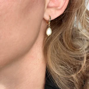 Pearl Drop Hoop Earrings